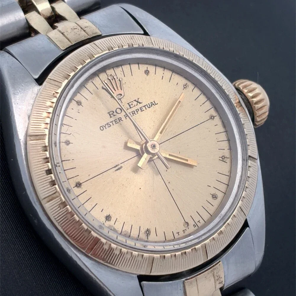 Vintage Rolex Oyster Perpetual 6724 Zephyr Dial Two Tone Ladies Watch